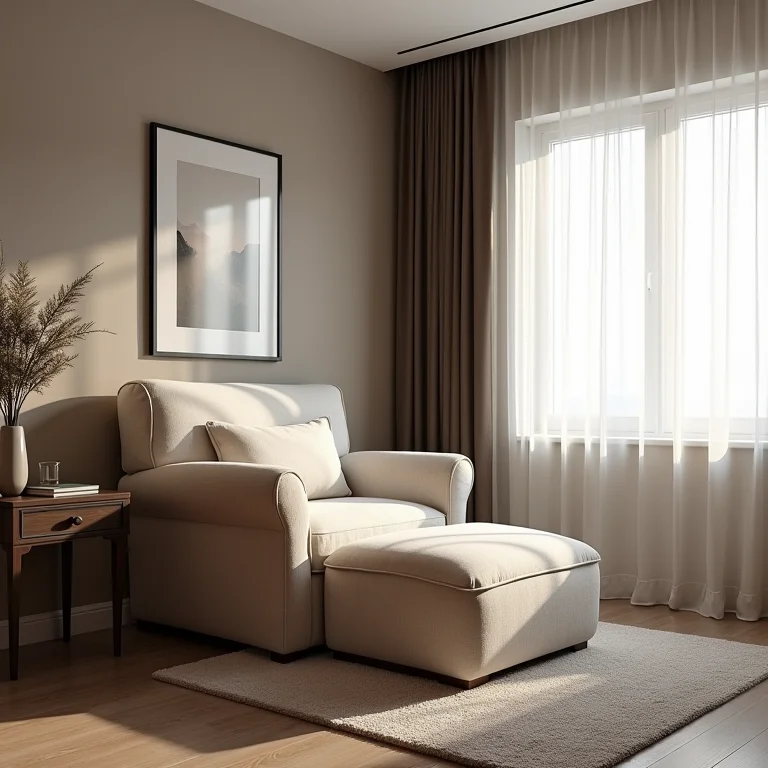 Poltrona grande em um quarto pequeno causando aperto