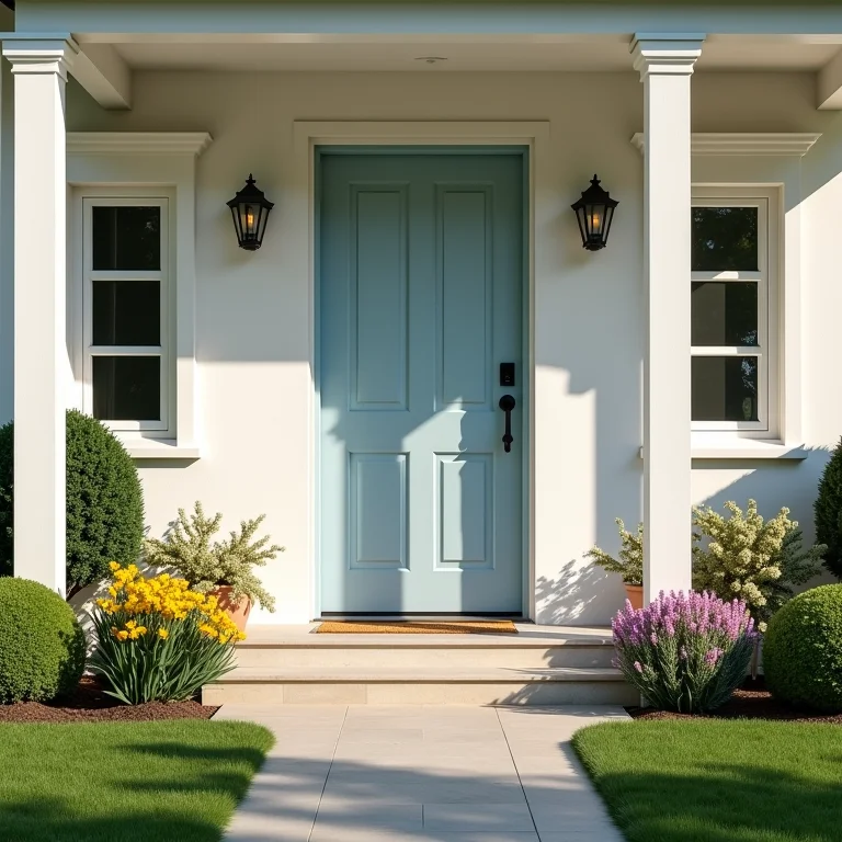Porta de entrada recém-pintada valorizando a fachada da casa
