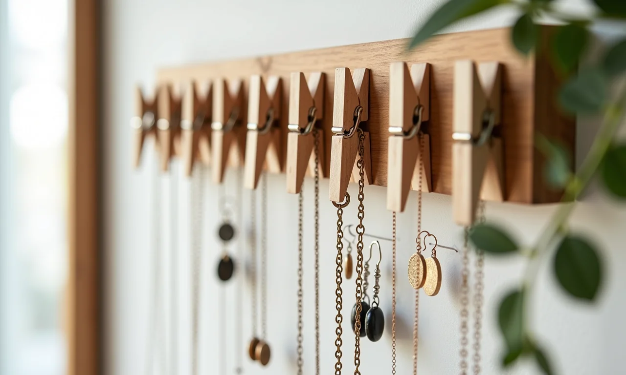 Porta-joias charmoso feito com pregadores.