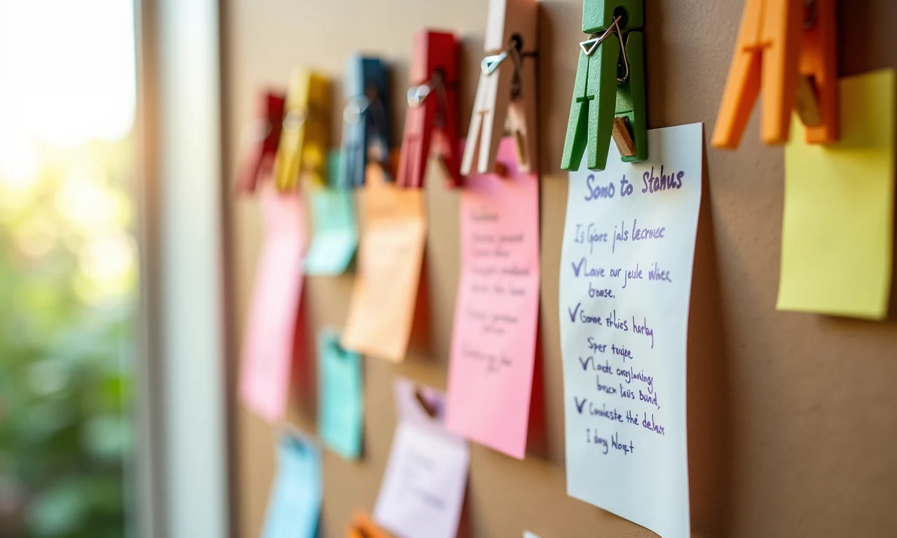 Porta-recados criativo feito com pregadores coloridos.