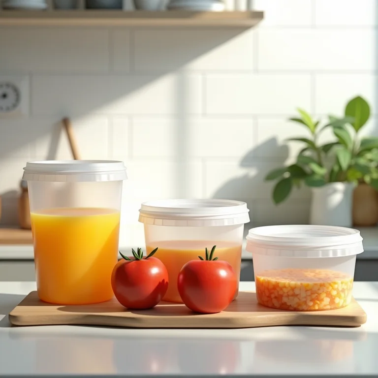 Potes plásticos limpos e organizados com frequência em uma cozinha.