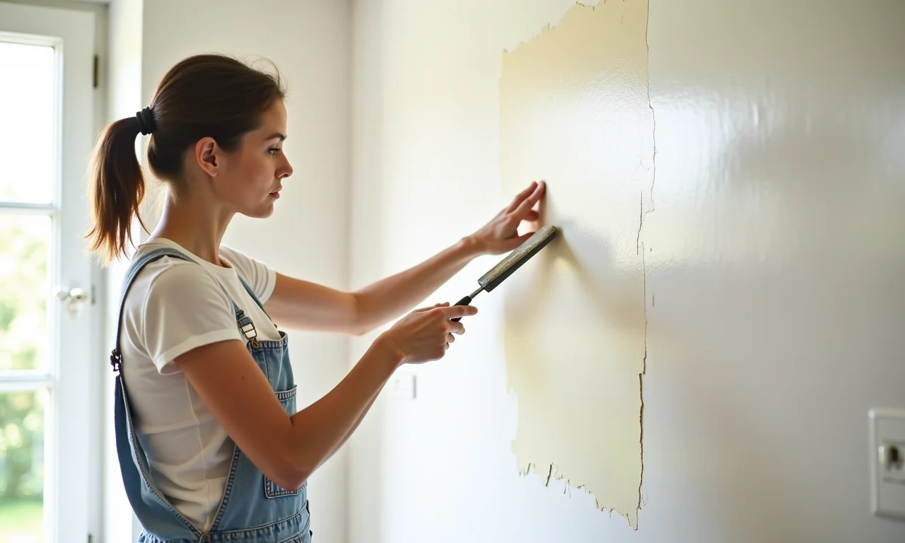 Preparando a parede para pintura com espátula.