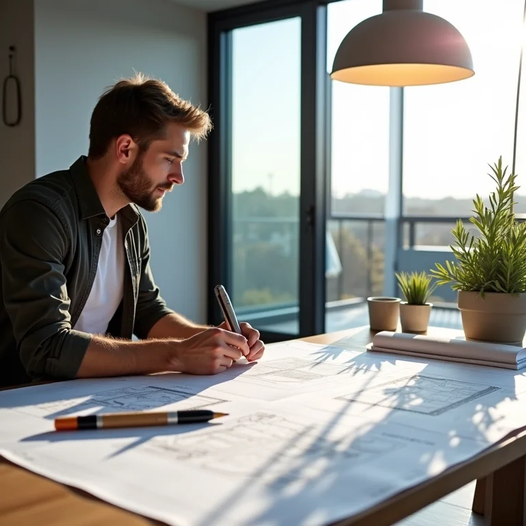 Profissional de design auxiliando em projeto de varanda envidraçada