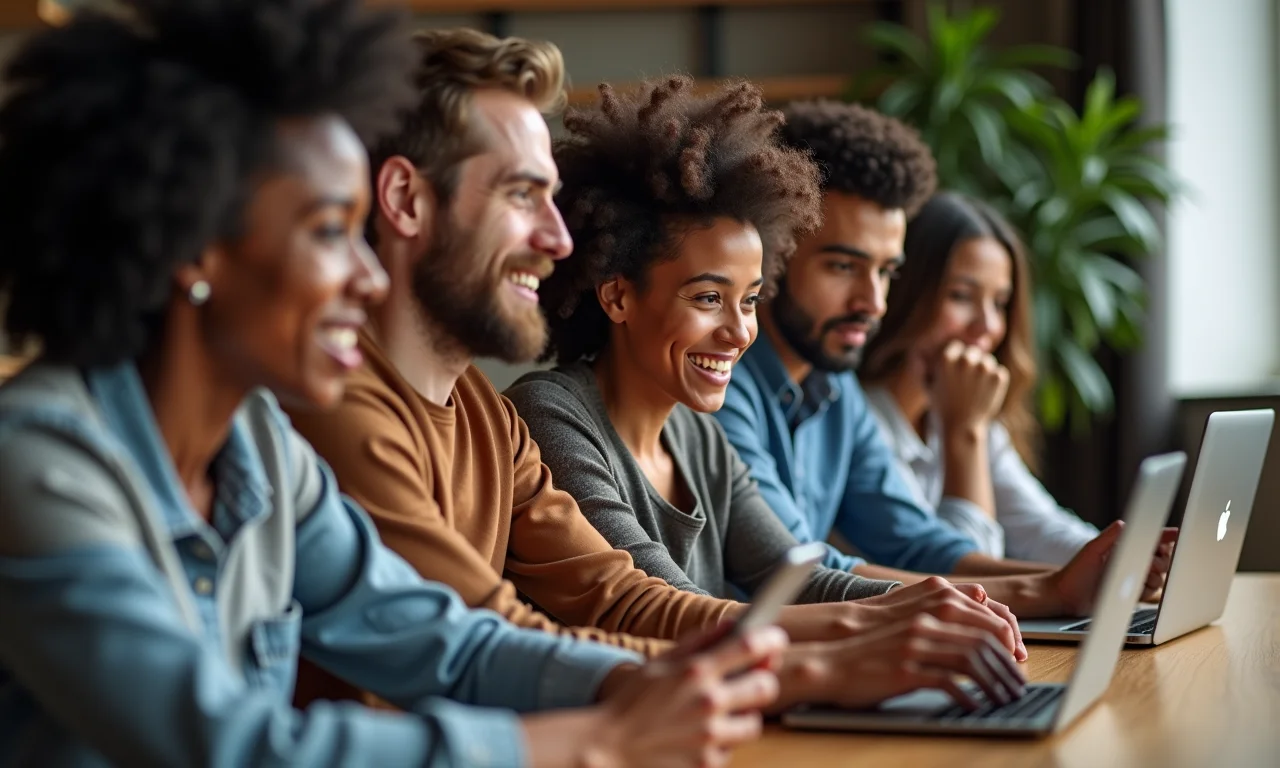 Público-alvo diverso assistindo a vídeo em diferentes dispositivos, com expressões de engajamento.