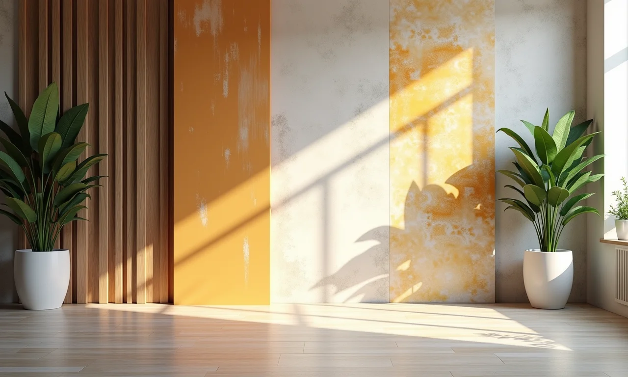 Quadros abstratos delimitando espaços em ambiente.