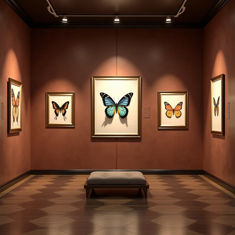 Quadros e painéis de borboletas.
