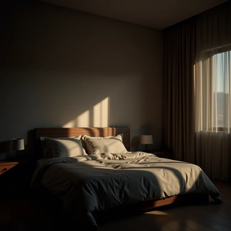 Quarto com iluminação inadequada que o torna sombrio e desconfortável.