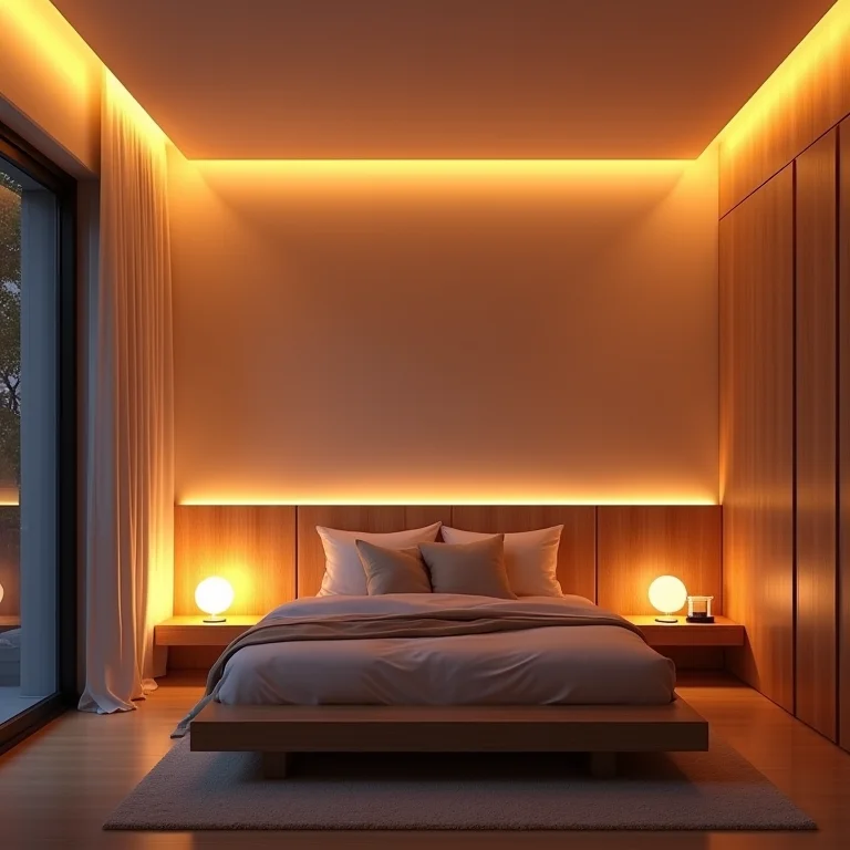 Quarto com iluminação indireta suave