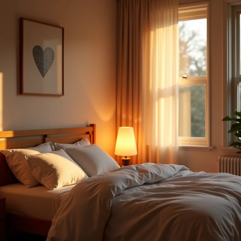 Quarto com iluminação suave e aconchegante.