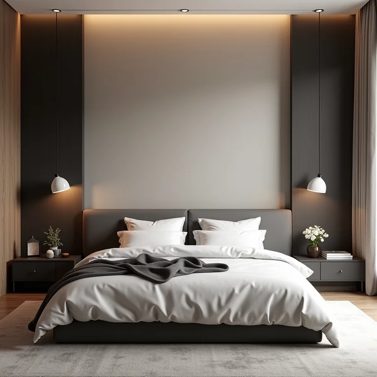 Quarto com parede dividida em cores claras e escuras