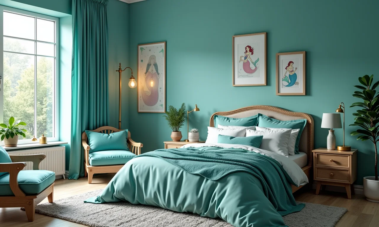 Quarto com tema de sereia, evitando clichês na decoração.