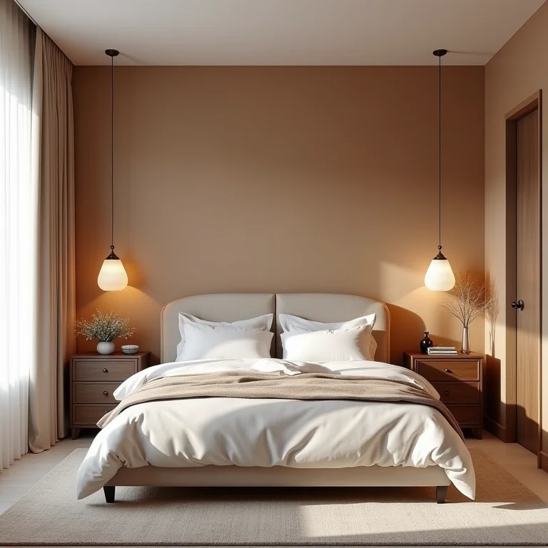 Quarto com tons neutros e terrosos