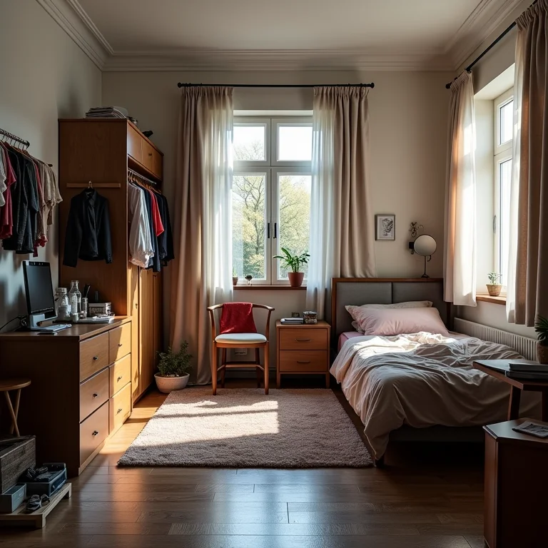 Quarto desorganizado com objetos espalhados que ocupam espaço desnecessário.
