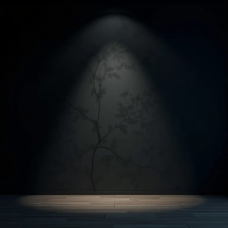 Quarto mal iluminado com papel de parede 3D sem destaque.