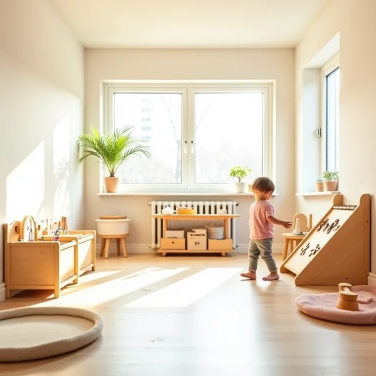 Quarto montessoriano com espaço para movimento e exploração