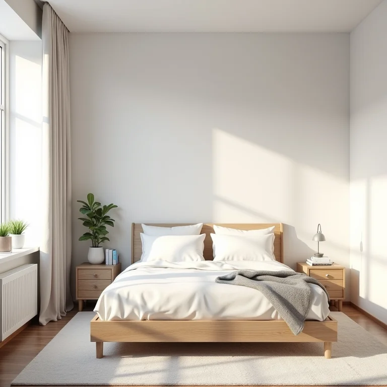 Quarto pequeno minimalista com decoração essencial.