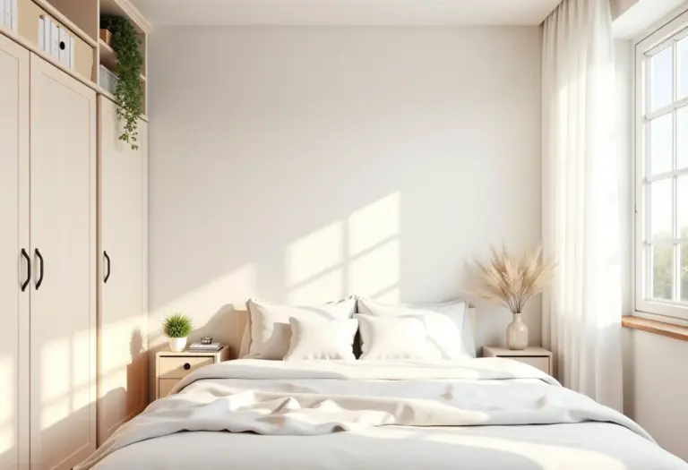 Quarto pequeno otimizado com cores claras e soluções inteligentes.