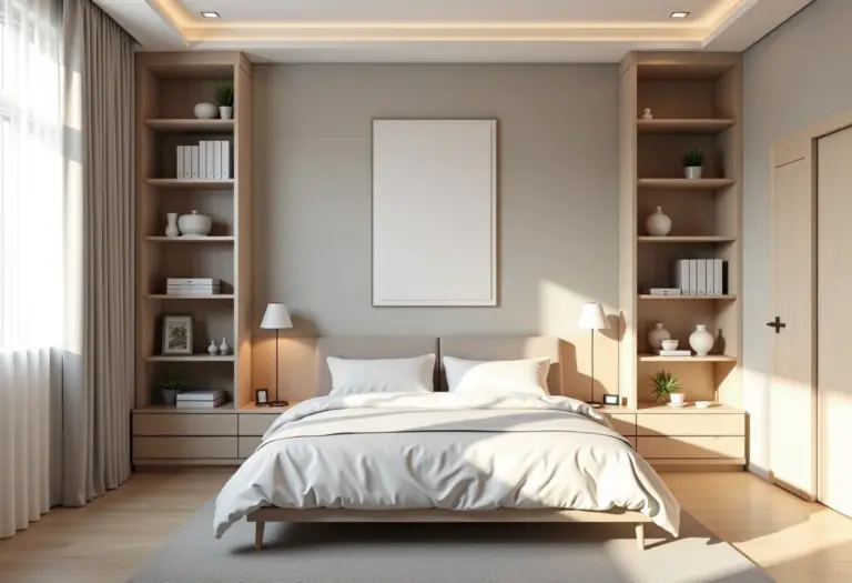 Quarto pequeno otimizado com soluções inteligentes de design e organização.