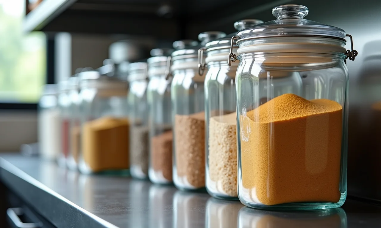 Recipientes transparentes organizando alimentos