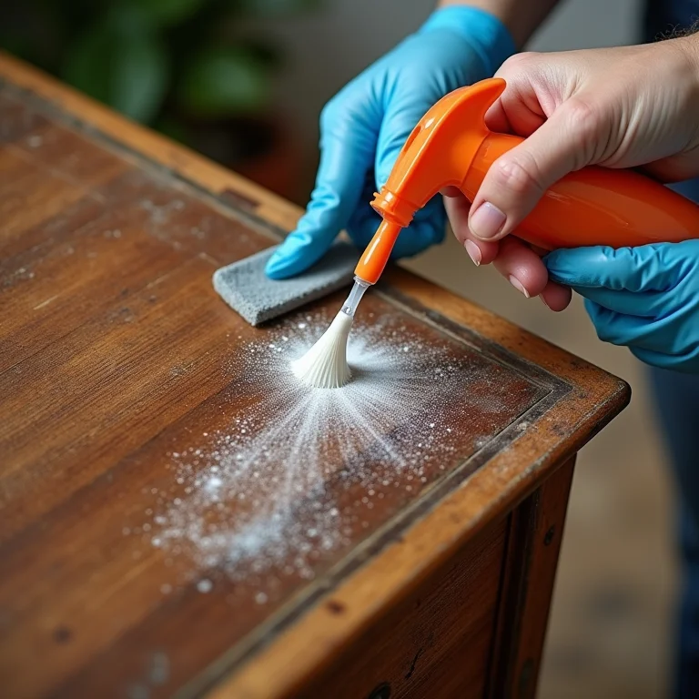 Remoção de mofo e bolor de um baú de madeira.