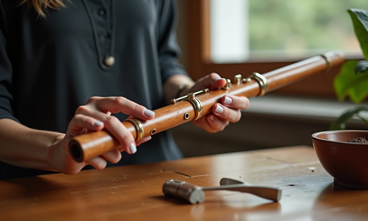 Remontando a flauta doce após a limpeza.