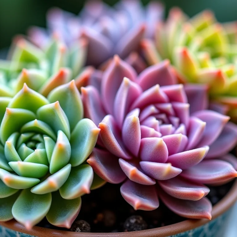 Rosas de pedra Echeveria em um vaso decorativo.