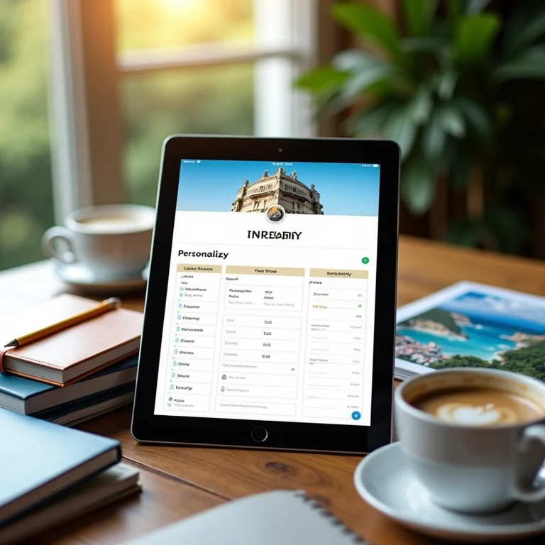 Roteiro de viagem personalizado exibido em um tablet.