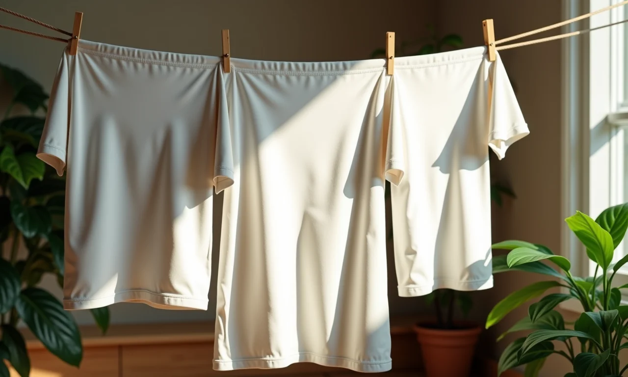 Roupas brancas secando na sombra e ficando amareladas.