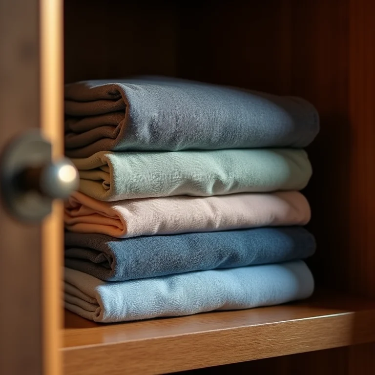 Roupas úmidas dobradas dentro do guarda-roupa.