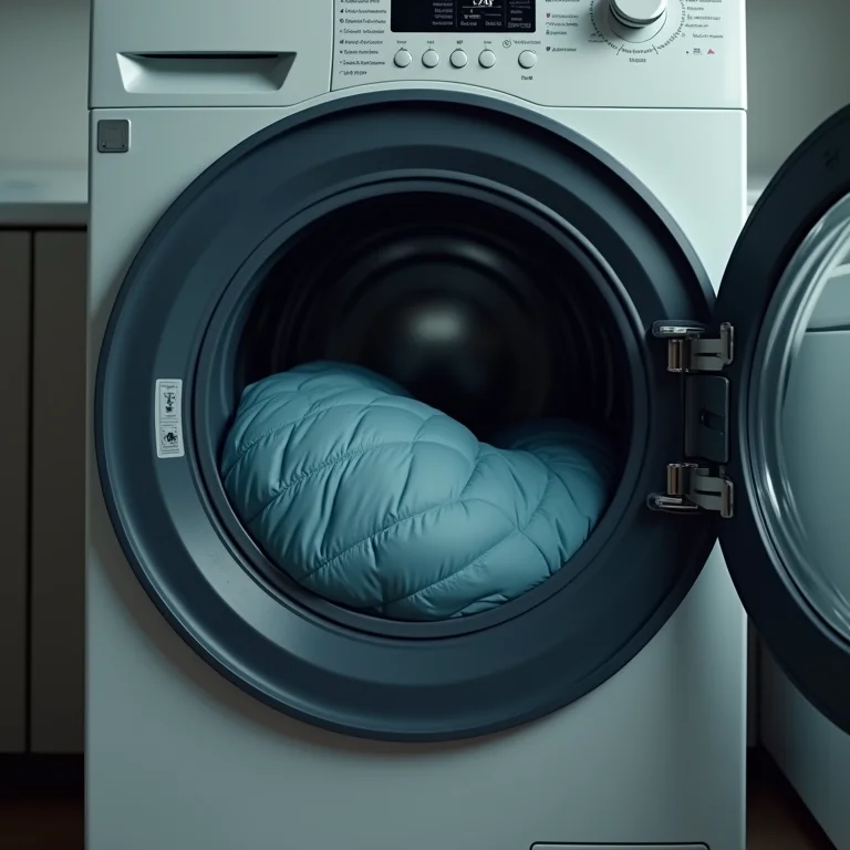 Saco de dormir dentro de uma máquina de lavar roupa