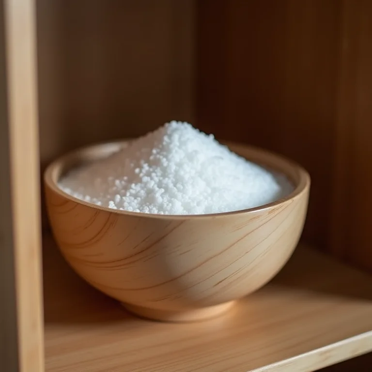 Sal grosso desumidificando guarda-roupa.