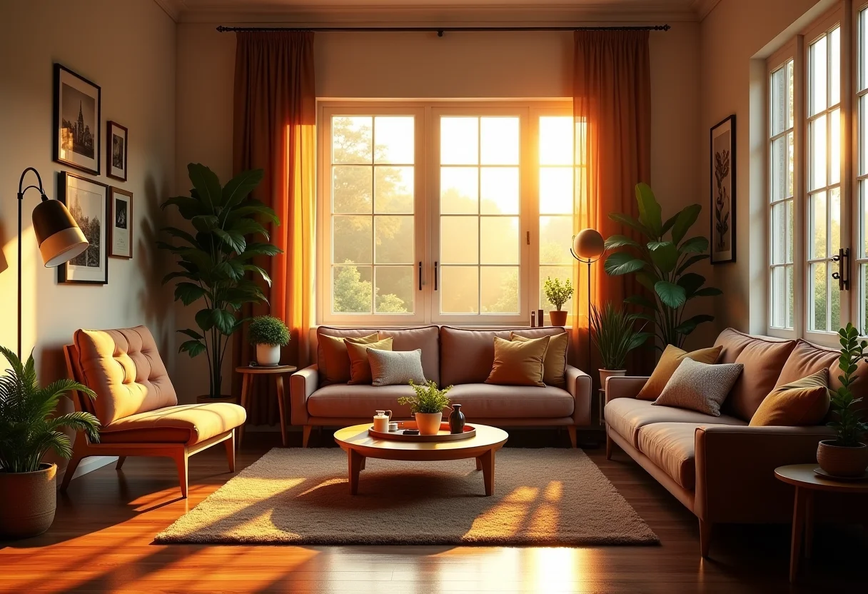 Sala de estar aconchegante com decoração afetiva, transmitindo calor e personalidade.