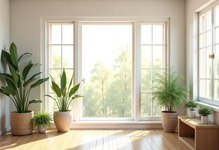 Sala de estar ampla e iluminada durante a limpeza de primavera.