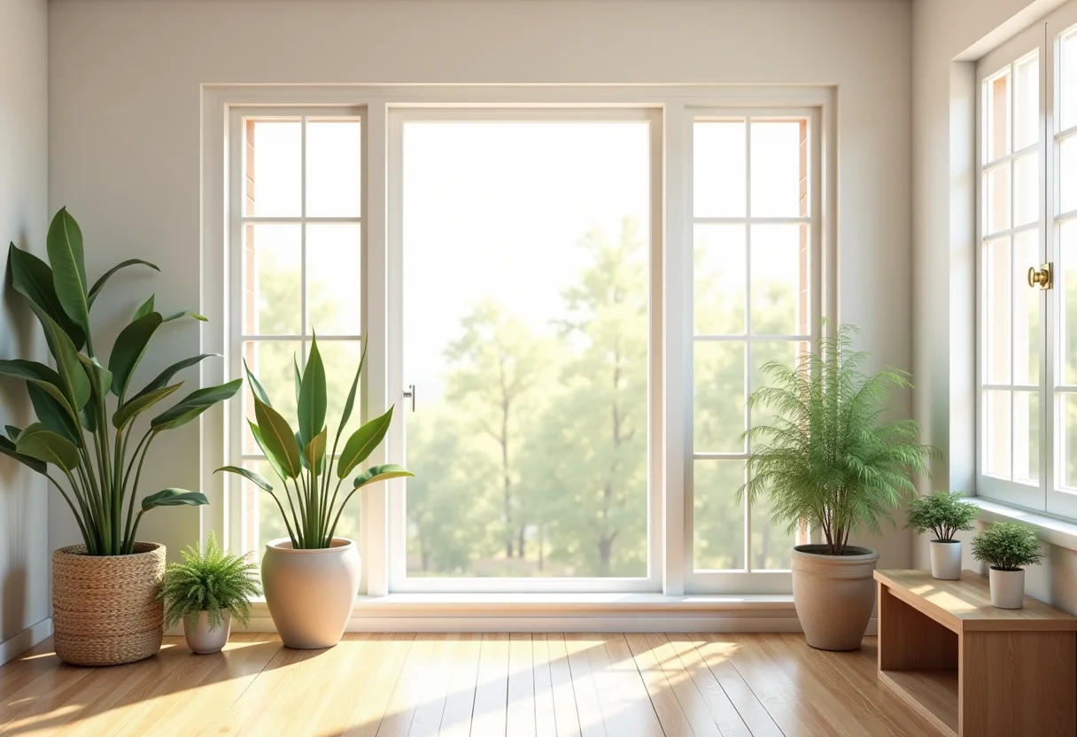 Sala de estar ampla e iluminada durante a limpeza de primavera.