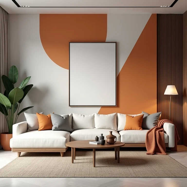 Sala de estar com geometria nas paredes