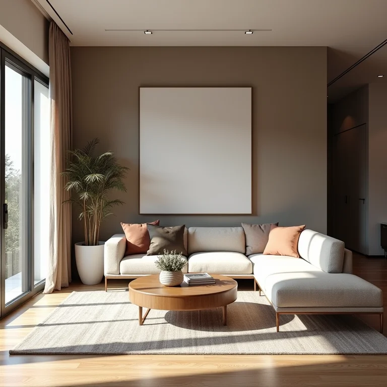 Sala de estar com materiais duráveis e design atemporal