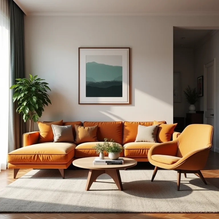 Sala de estar com mistura de estilos e cores, criando um ambiente eclético