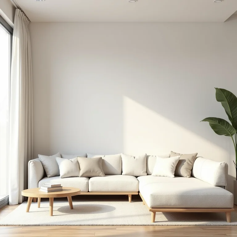 Sala de estar com móveis em estilo minimalista.