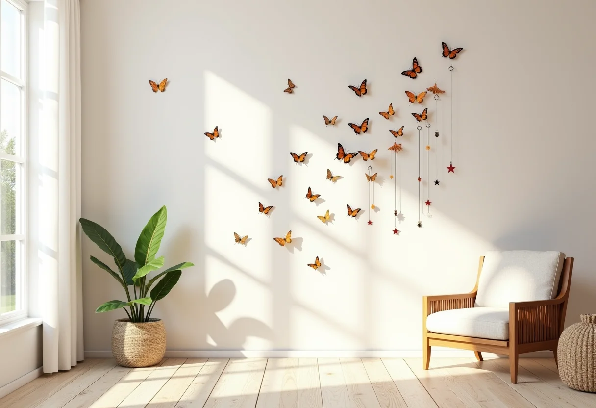 Sala de estar decorada com tema de borboletas.