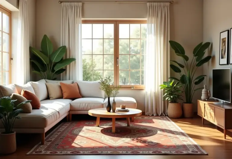 Sala de estar ensolarada com decoração afetiva e objetos pessoais