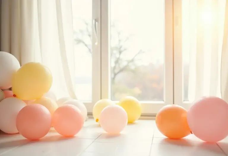 Sala de estar iluminada com decoração sutil de balões