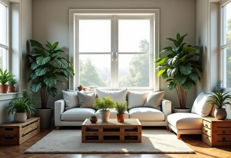 Sala de estar moderna com alternativas criativas para mesa de centro