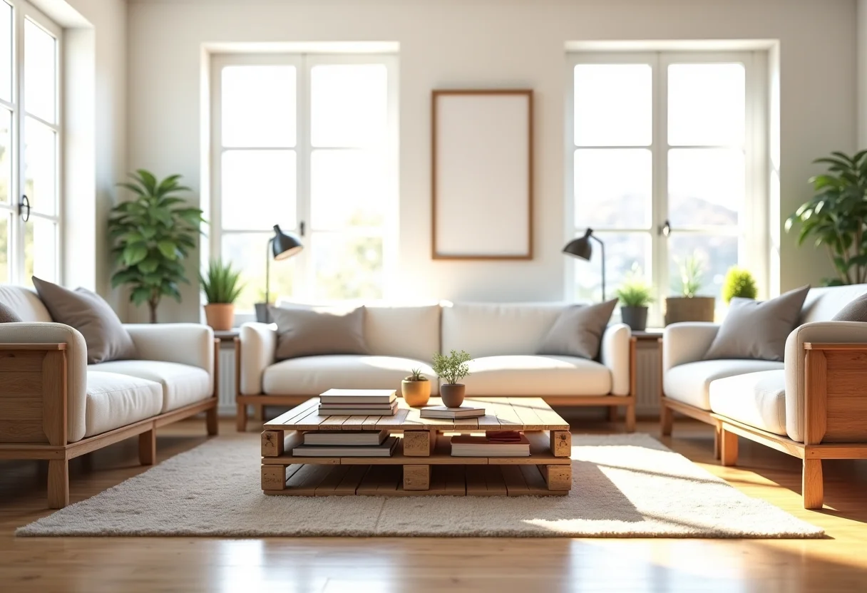 Sala de estar moderna com alternativas criativas para mesa de centro