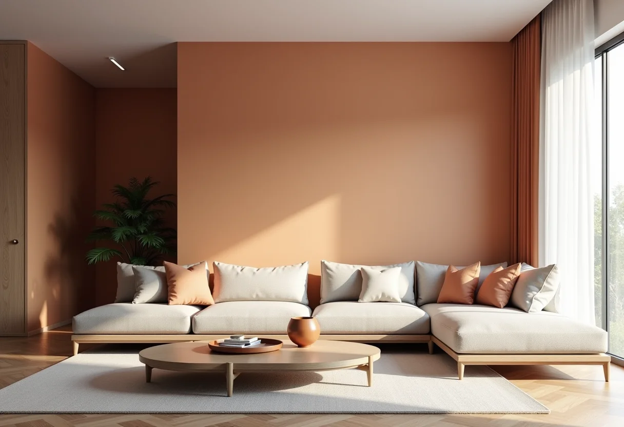 Sala de estar moderna com meia parede pintada em dois tons
