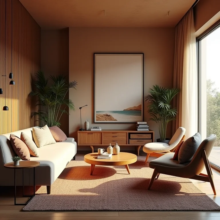 Sala de estar que combina elementos de diferentes estilos, criando uma atmosfera única.