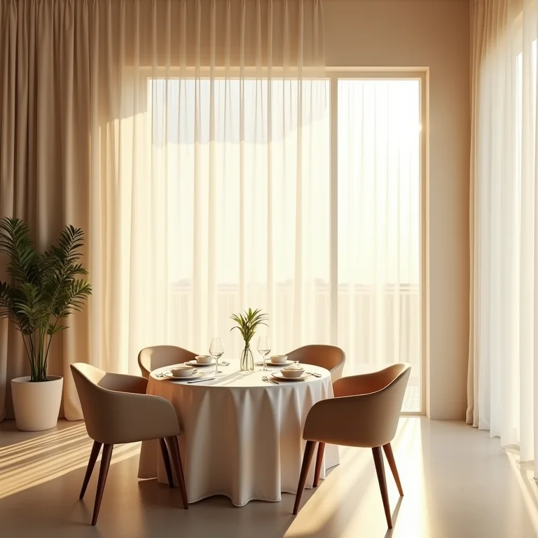 Sala de jantar de hotel minimalista com luz suave da manhã