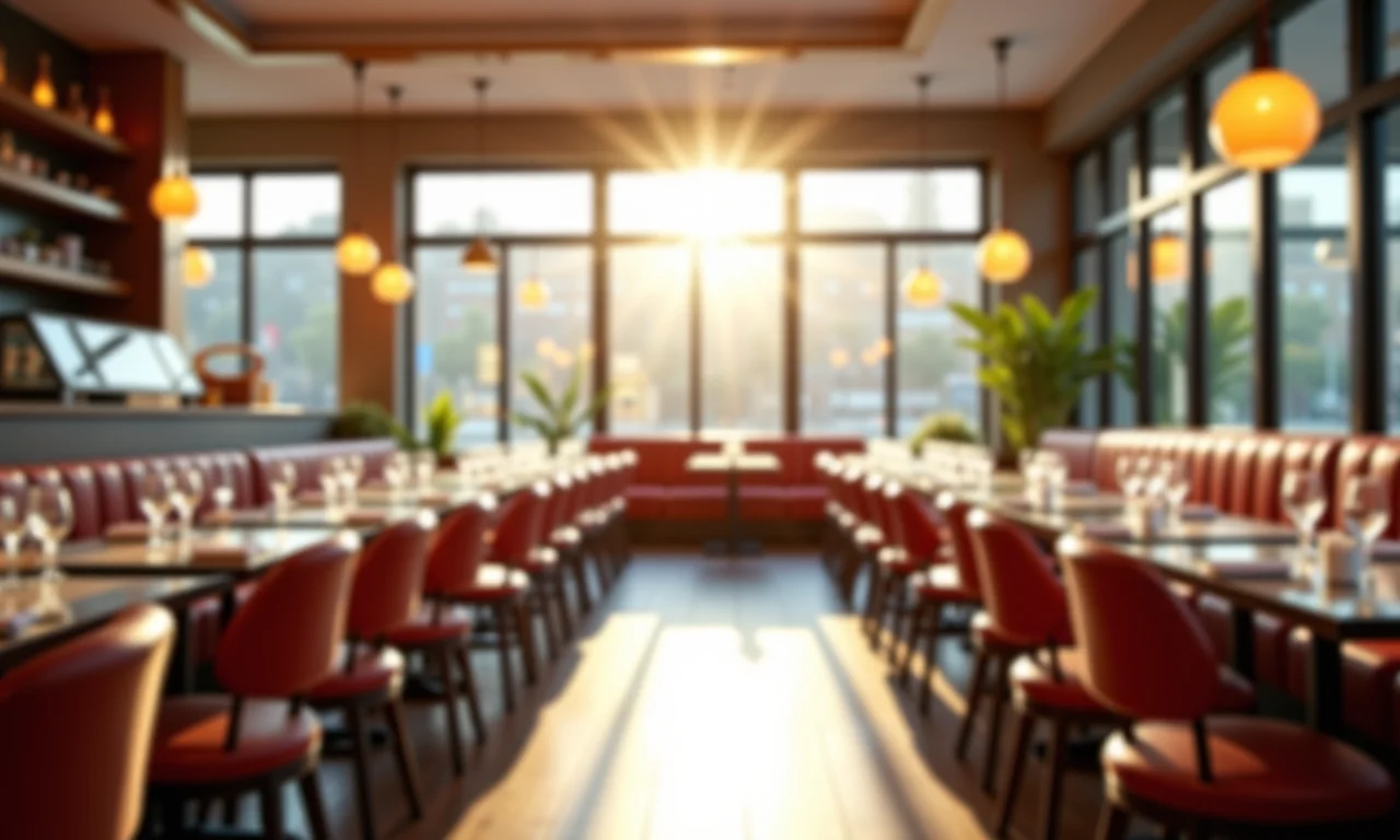 Salão de restaurante impecável e pronto para receber clientes.