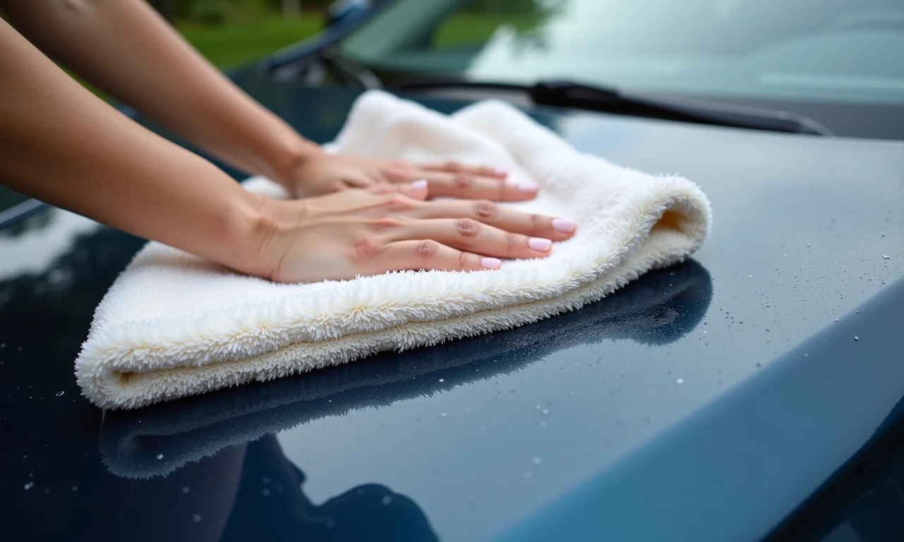 Secando o carro com pano macio.