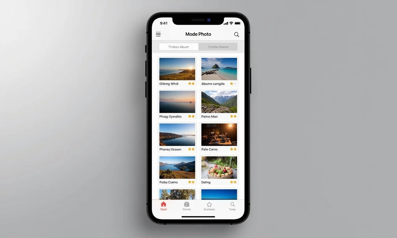 Smartphone exibindo aplicativo de organização de fotos.