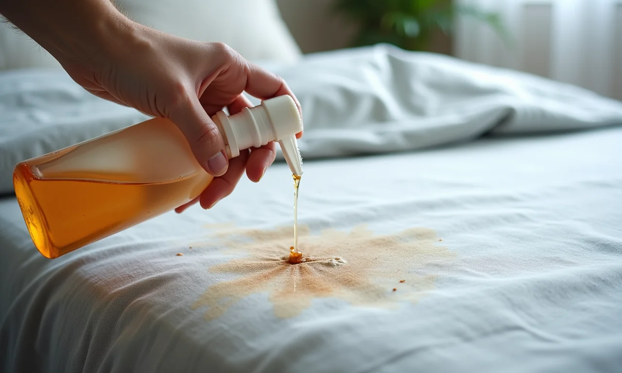 Sofá-cama protegido com uma capa e spray removedor de manchas.
